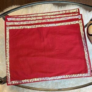 Pier 1 Red Sequined Trim Cloth Placemats 4